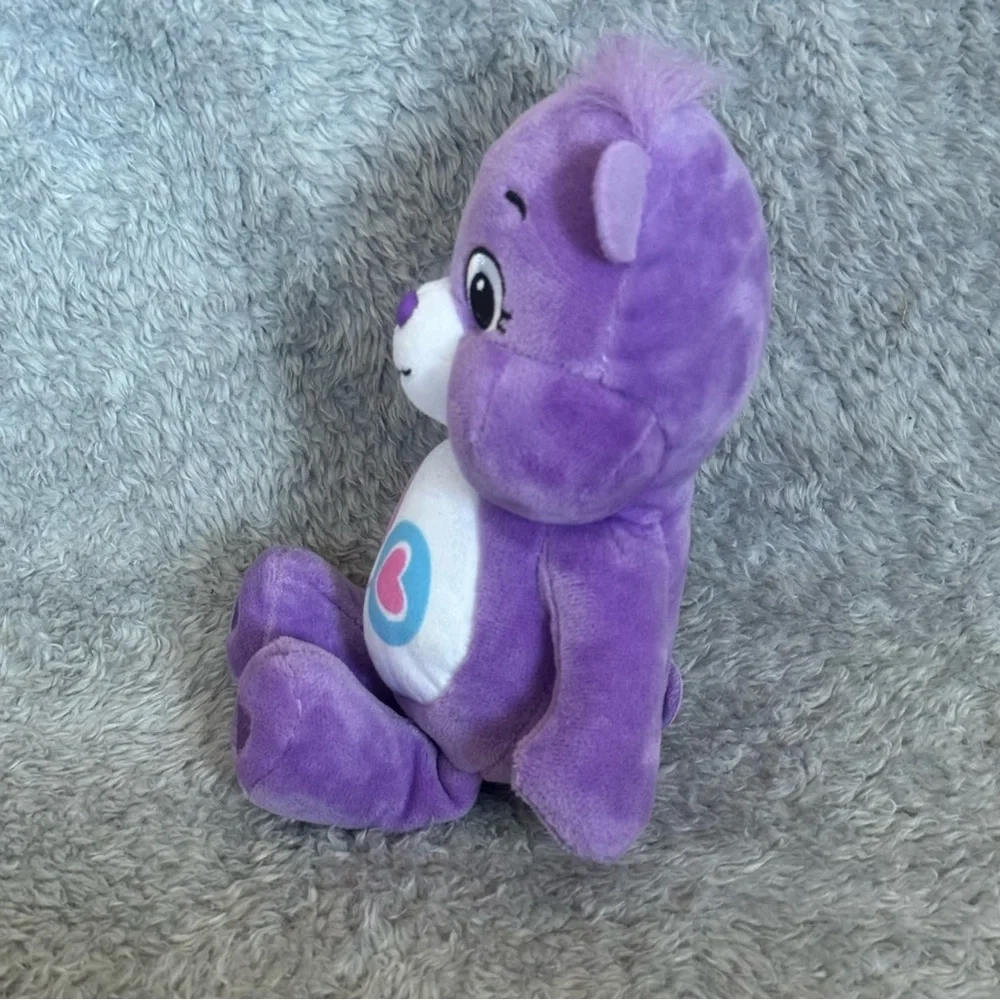 Care Bears Share Bear Plush 9” Purple Stuffed Animal Winking Toy Heart Lollipops